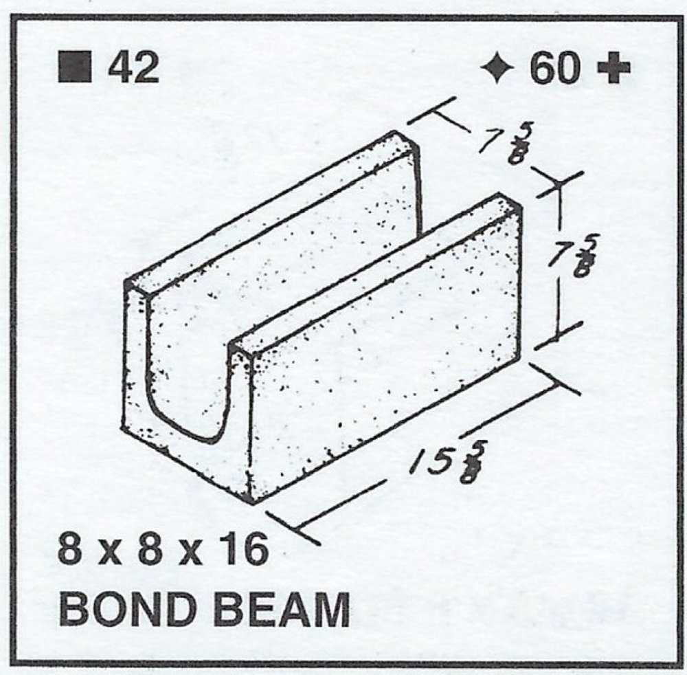 8 X 8 X 16 Solid Bottom Bond Beam