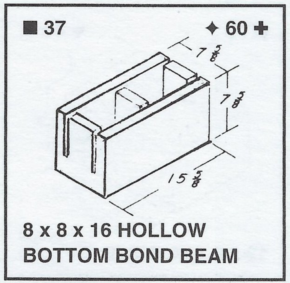 8 X 8 X 16 Hollow Bottom Bond Beam