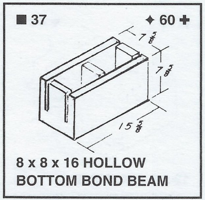 8 X 8 X 16 Hollow Bottom Bond Beam