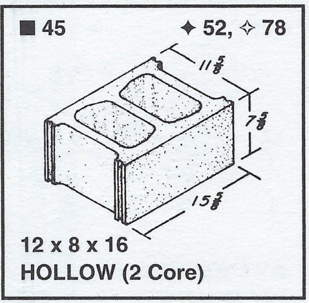 12 X 8 X 16 Hollow Light-Weight