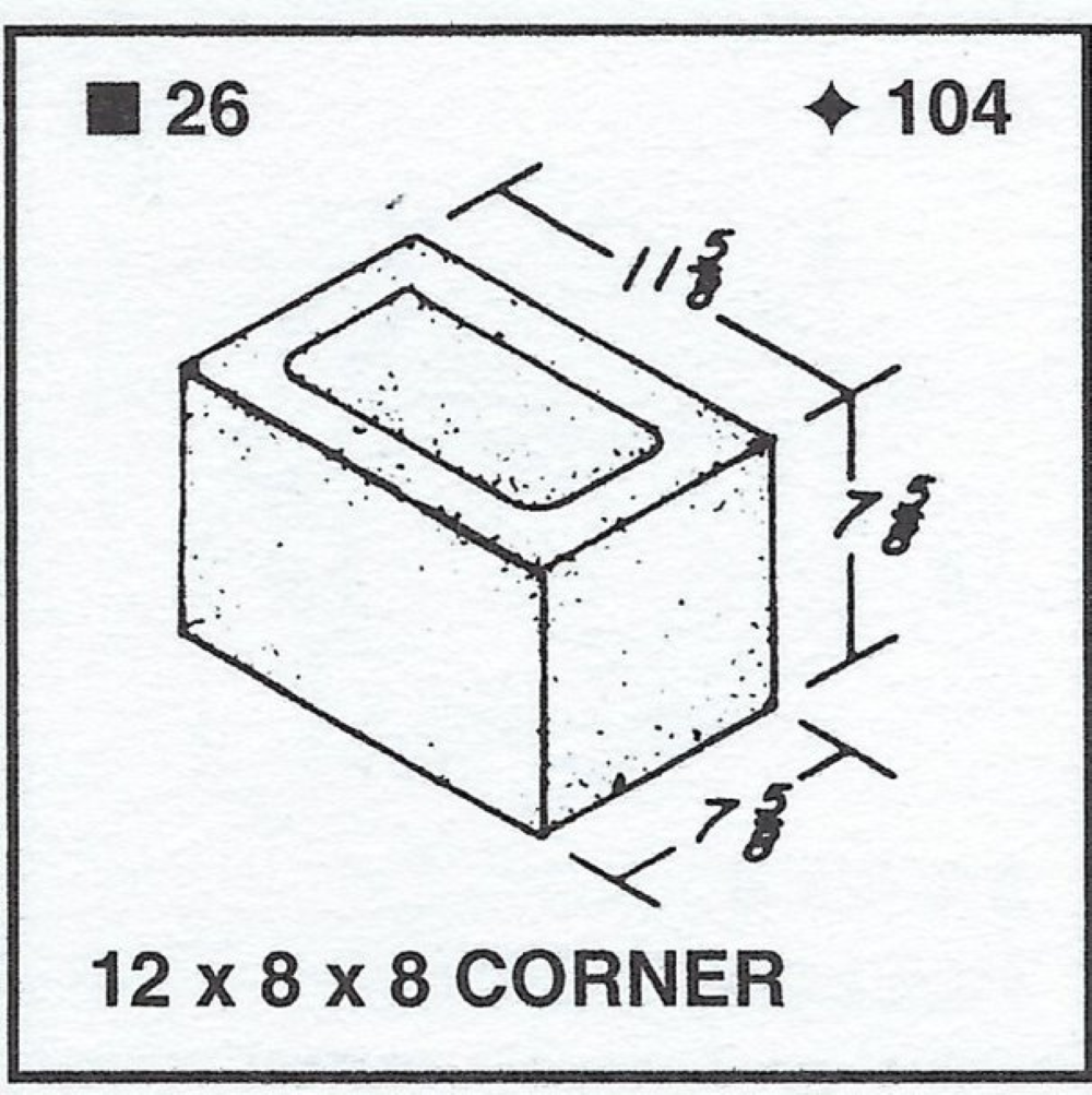 12 X 8 X 8 Hollow Half Corner