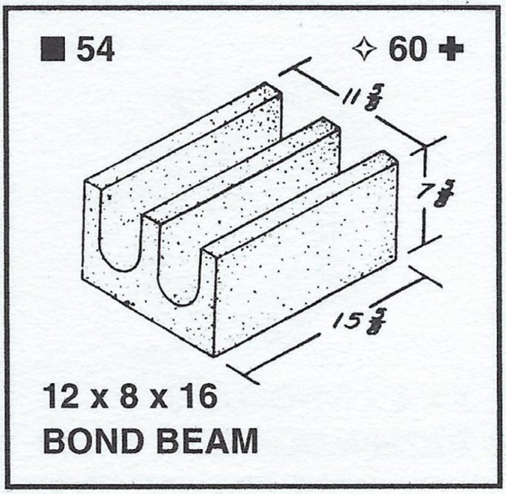 12 X 8 X 16 Solid Bottom Bond Beam