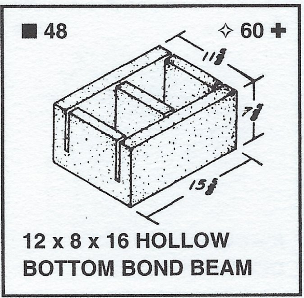 12 X 8 X 16 Hollow Bottom Bond Beam
