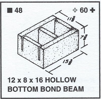 12 X 8 X 16 Hollow Bottom Bond Beam