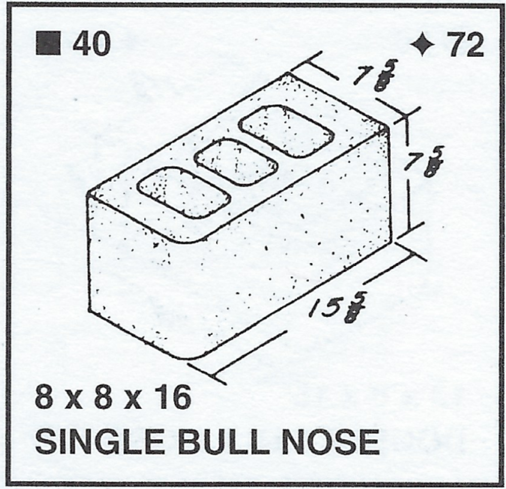8 X 8 X 16 Single Bull Nose
