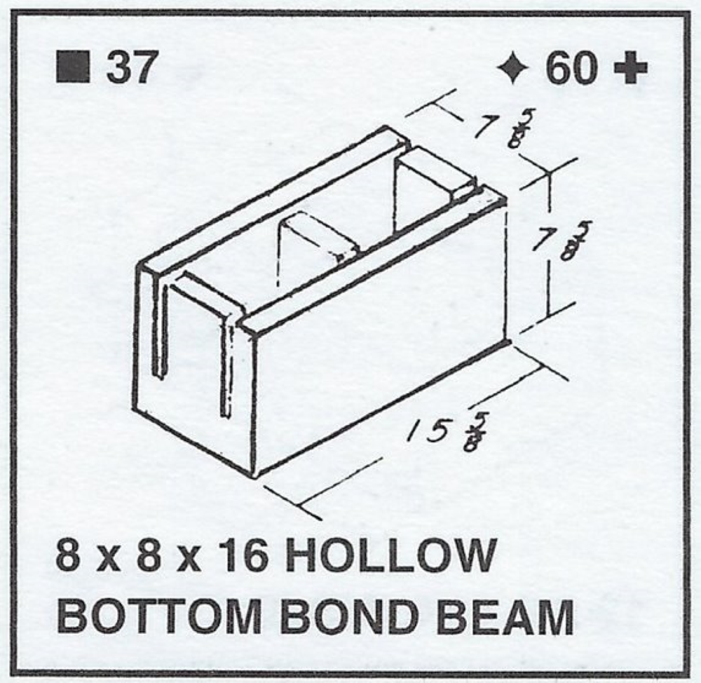 8 X 8 X 16 Bond Beam Hollow Btm