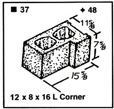 12 X 8 X 16  L Corner Lt. Weight